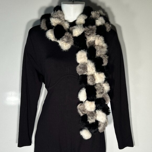 Valerie Stevens Rabbit Fur Scarf 60x7 Old money Quiet luxury Unique Chic Italy - Picture 1 of 7